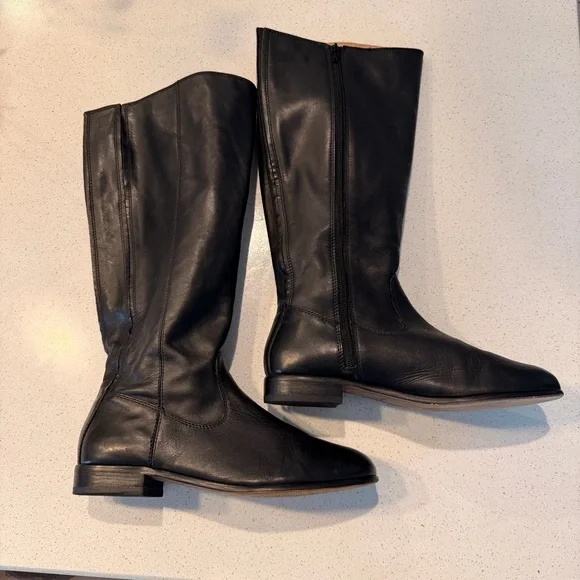 Kenneth Cole New York Black Leather Knee High Riding Boots Zip Women’s 8.5 - Picture 2 of 8